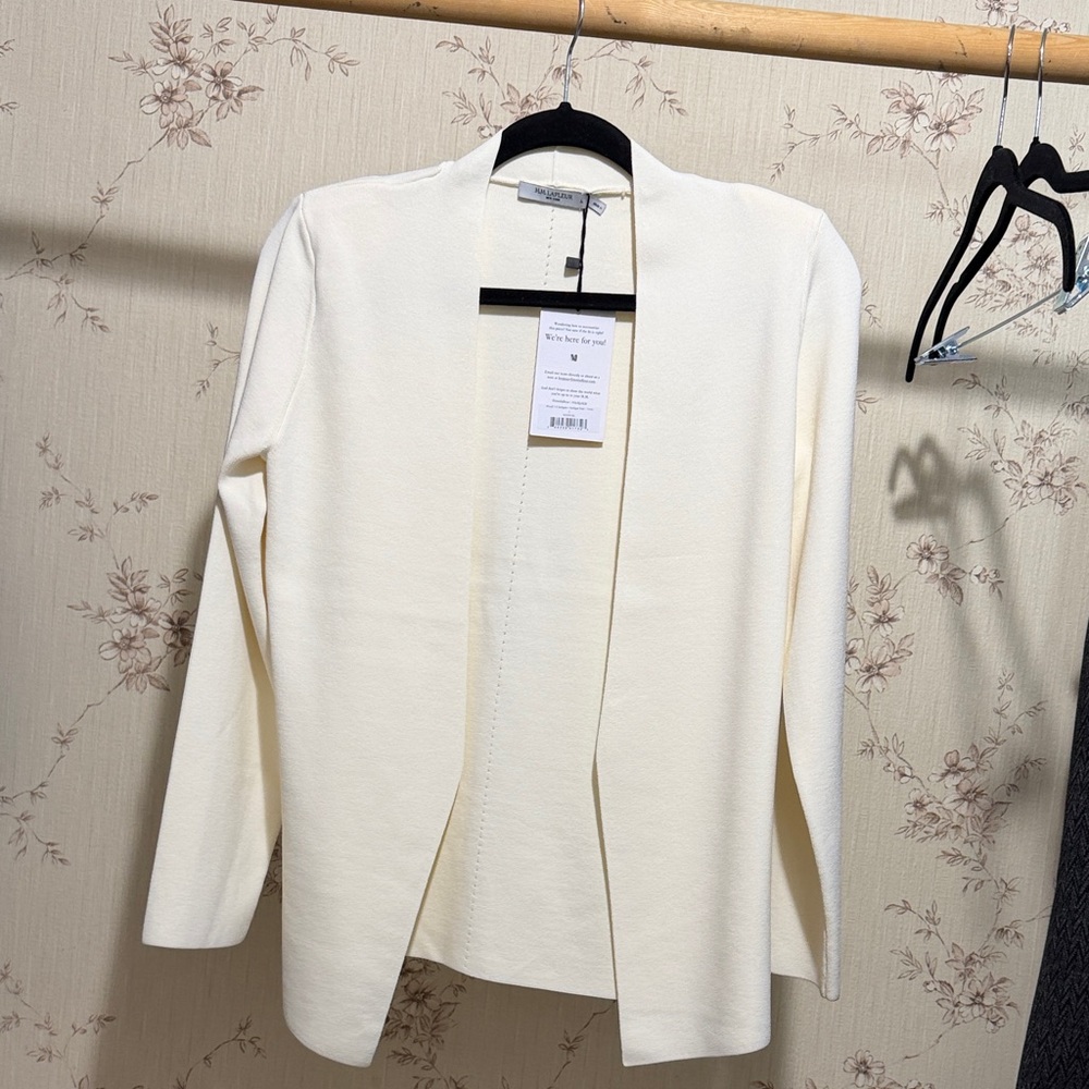MM Lafleur Open-Front Cream Jardigan, Woolf 3.0 Jardigan in Ivory (size L)